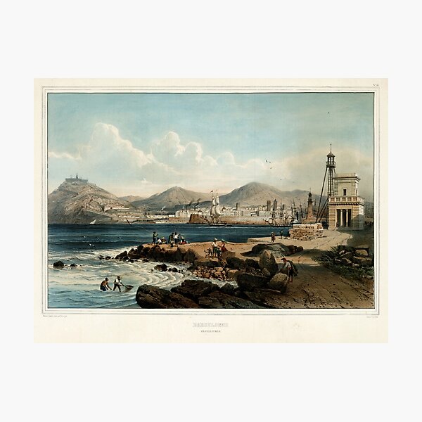 Item preview, Old Barcelona Spain Illustrative Map (1850) Vintage Catalonia Capital City Illustration designed and sold by BravuraMedia.