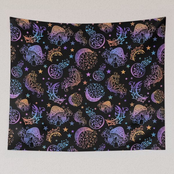 Item preview, Mystical Magic Wicca Fairytale Halloween Pattern Gradient On Black designed and sold by Gsallicat.