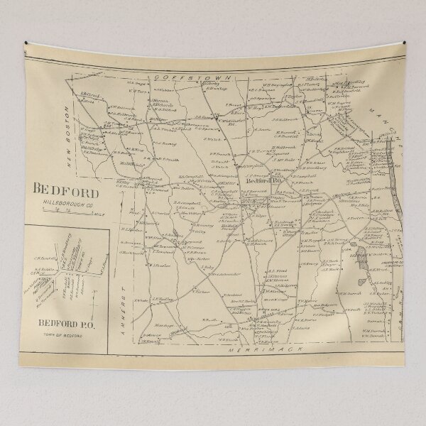 Item preview, Old Bedford NH Map (1892) Vintage Southern New Hampshire Town Atlas designed and sold by BravuraMedia.