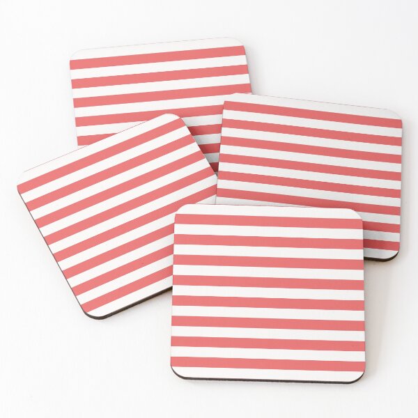 Red with White Horizontal Stripes Coasters (Set of 4)