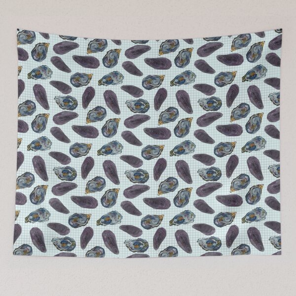 Item preview, Mussels and oysters on dot background  designed and sold by cityette.