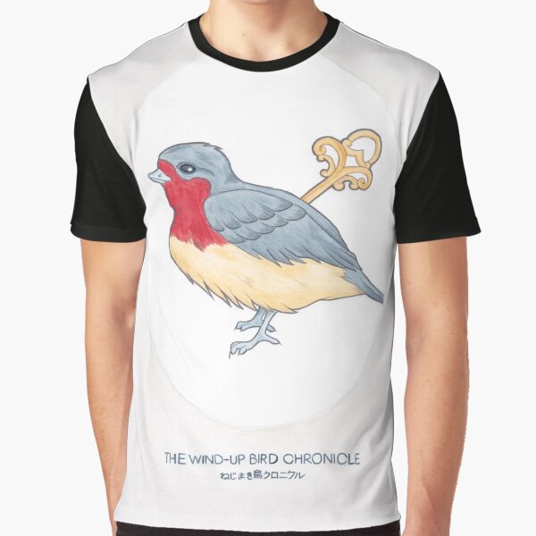 Haruki Murakami's The Wind-Up BIrd Chronicle // Illustration of a Bird with a Wind-up Key in Pencil & Watercolour Graphic T-Shirt