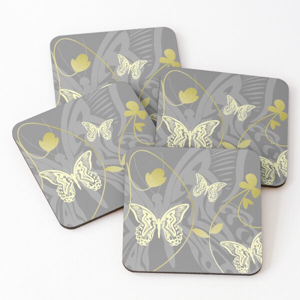 Item preview, Beautiful intricate butterfly pattern for lovers of butterflies. Mustard mellow lemon yellow and silver gray -Caroline Laursen original designed and sold by Caroline Laursen.