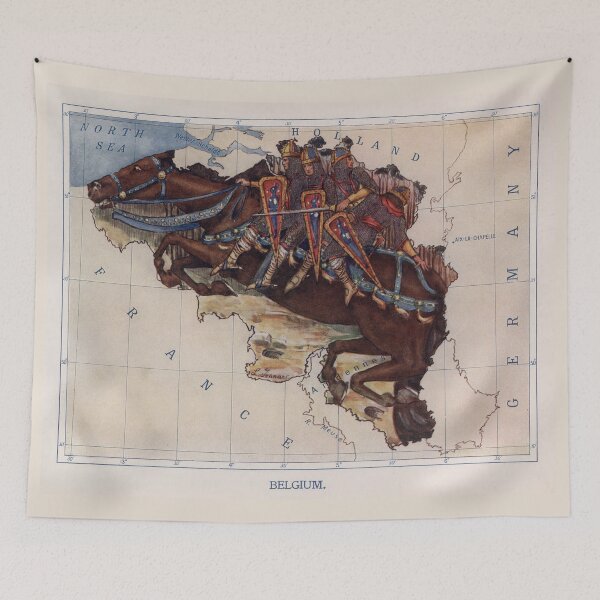 Item preview, Old Belgium Illustrative Map (1912) Vintage Bayard Horse Saves the Sons of Aymon Illustration designed and sold by BravuraMedia.