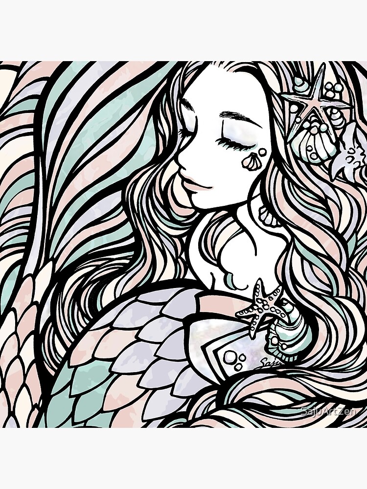 Thumbnail 2 of 2, Tote Bag, Shell Mermaid - romantic pastel color, sea treasure designed and sold by SajuArtZen.