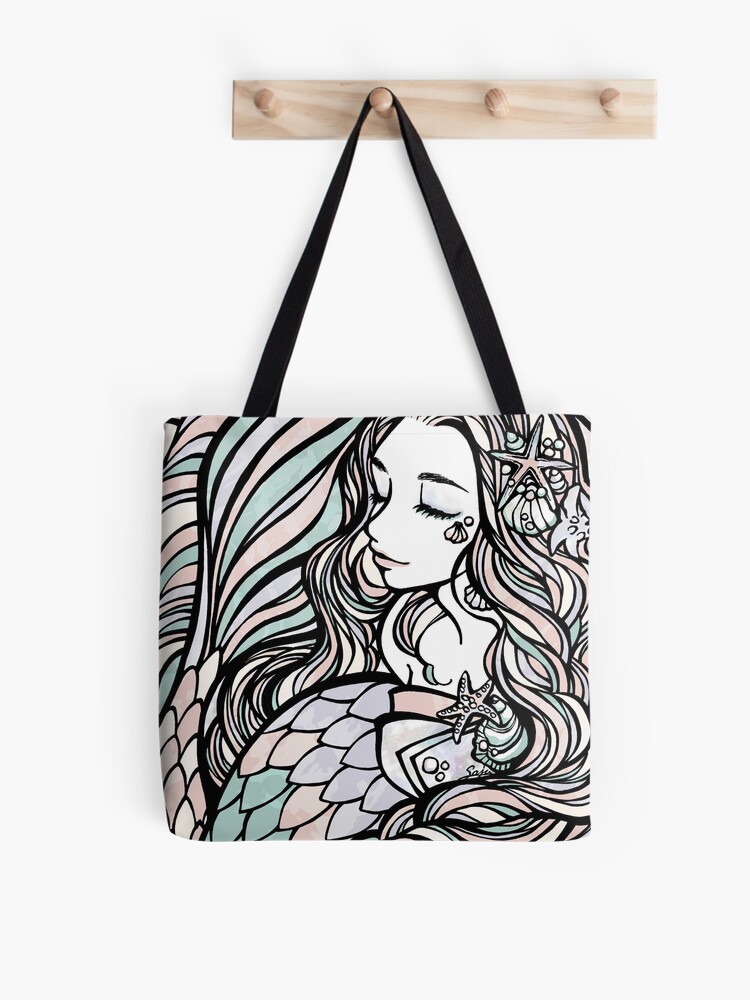 Thumbnail 1 of 2, Tote Bag, Shell Mermaid - romantic pastel color, sea treasure designed and sold by SajuArtZen.