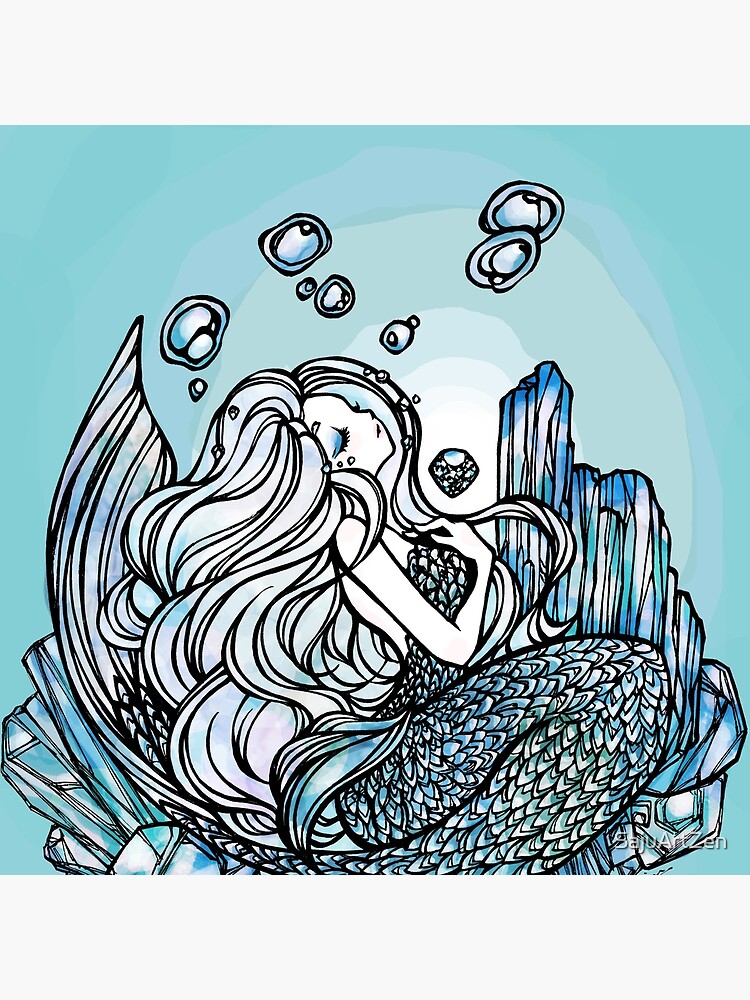 Thumbnail 2 of 2, Tote Bag, Aquamarine Mermaid - angel stone, beauty symbol, healing, birth gem stone designed and sold by SajuArtZen.