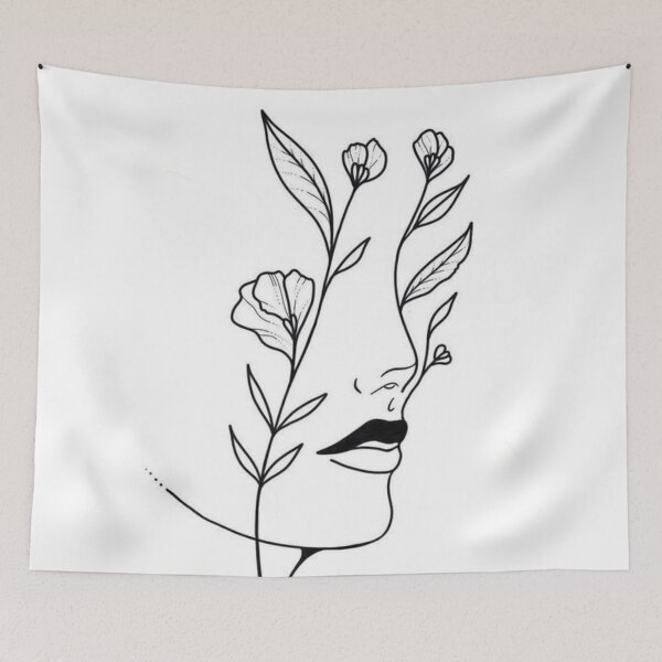Item preview, Abstract Line Drawing of Flowers Growing Along a Woman's Face designed and sold by LineSimplicity.