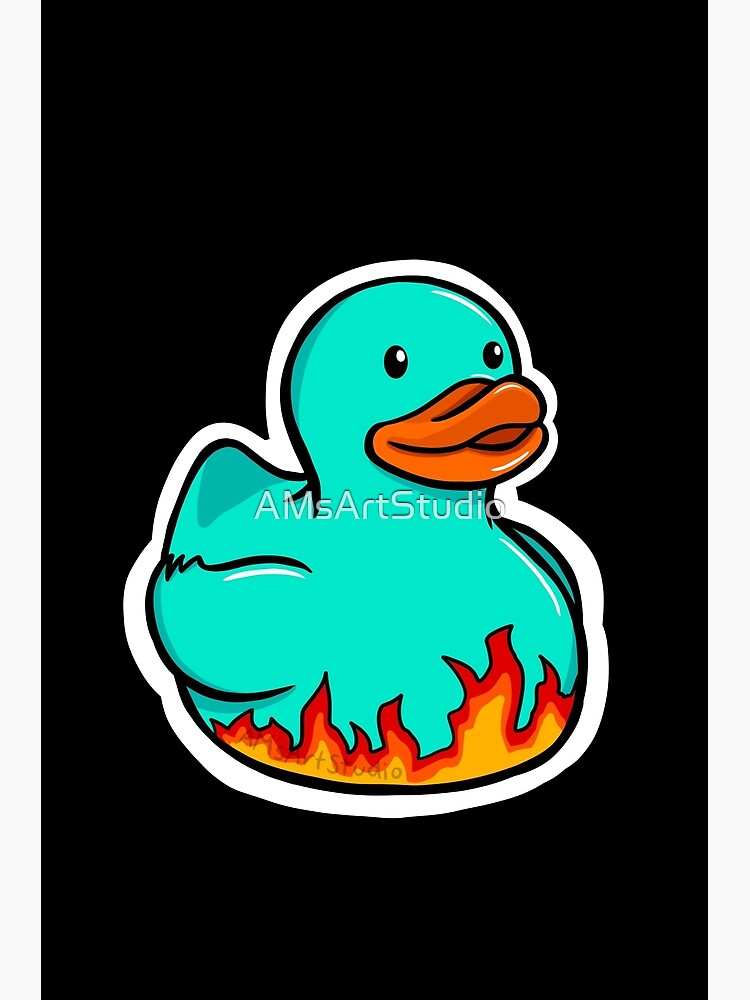Dark Gray Devil Rubber Ducky with Flames Sticker for Sale by AMsArtStudio