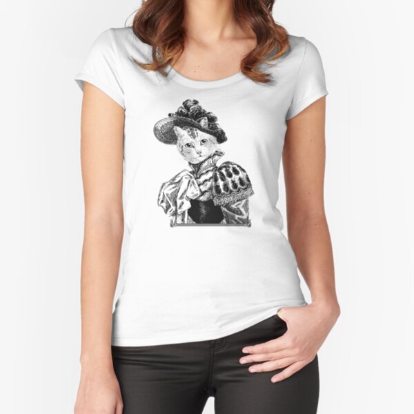 Pussycat Portrait | No. 2 of 2 from The Owl and the Pussycat Set | Anthropomorphic Cat | Vintage Cats | Black and White | Fitted Scoop T-Shirt