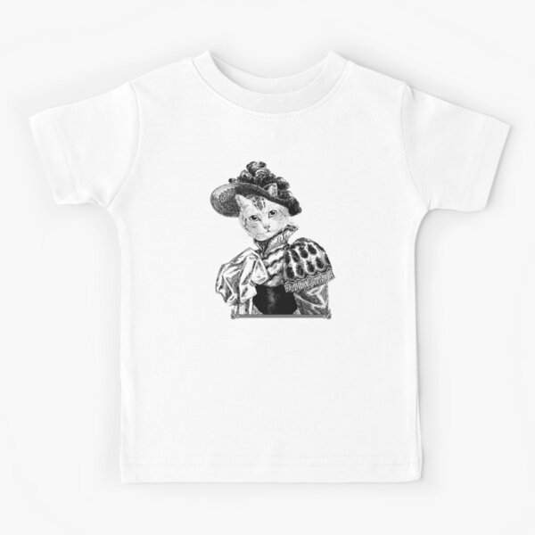 Pussycat Portrait | No. 2 of 2 from The Owl and the Pussycat Set | Anthropomorphic Cat | Vintage Cats | Black and White | Kids T-Shirt
