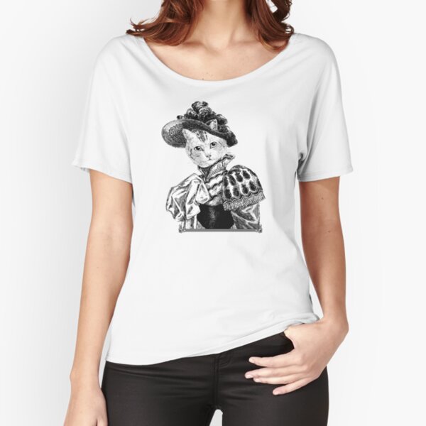 Pussycat Portrait | No. 2 of 2 from The Owl and the Pussycat Set | Anthropomorphic Cat | Vintage Cats | Black and White | Relaxed Fit T-Shirt