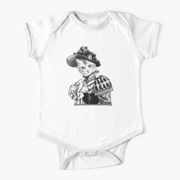 Pussycat Portrait | No. 2 of 2 from The Owl and the Pussycat Set | Anthropomorphic Cat | Vintage Cats | Black and White | Short Sleeve Baby One-Piece
