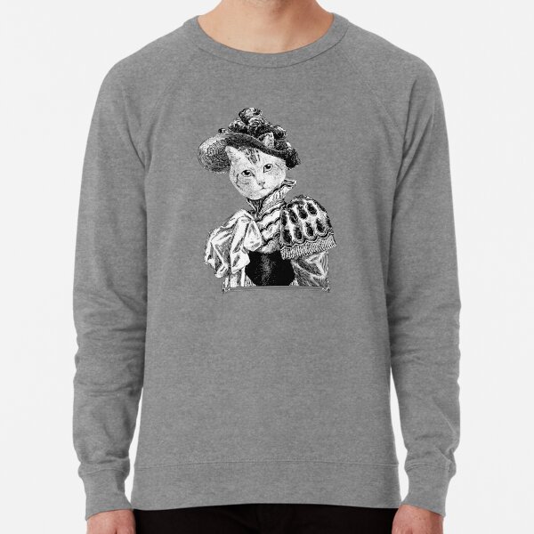 Pussycat Portrait | No. 2 of 2 from The Owl and the Pussycat Set | Anthropomorphic Cat | Vintage Cats | Black and White | Lightweight Sweatshirt