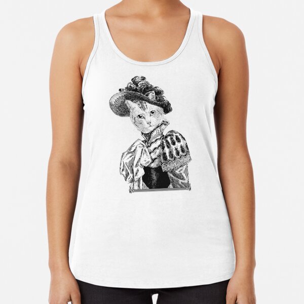 Pussycat Portrait | No. 2 of 2 from The Owl and the Pussycat Set | Anthropomorphic Cat | Vintage Cats | Black and White | Racerback Tank Top