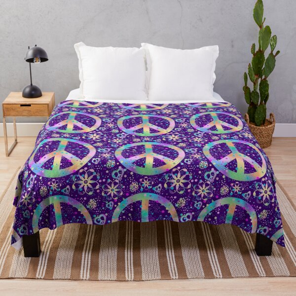 Flower Power Peace Dots Throw Blanket