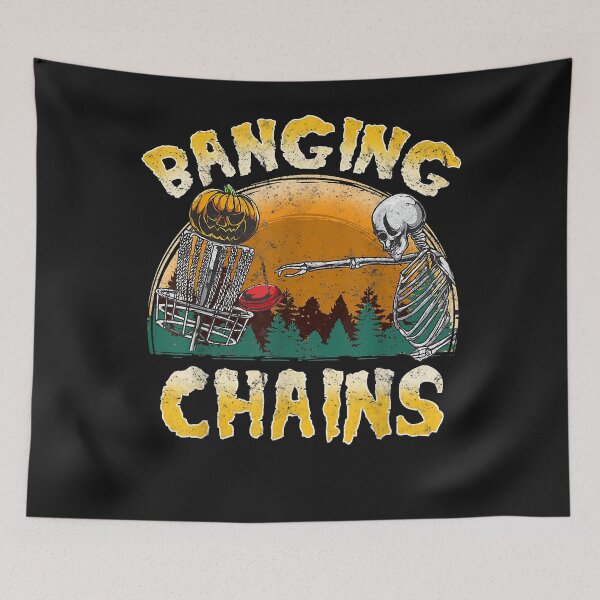 Item preview, Retro Disc Golf Banging Chains Spooky Halloween Skeleton T-Shirt designed and sold by JedFunk.