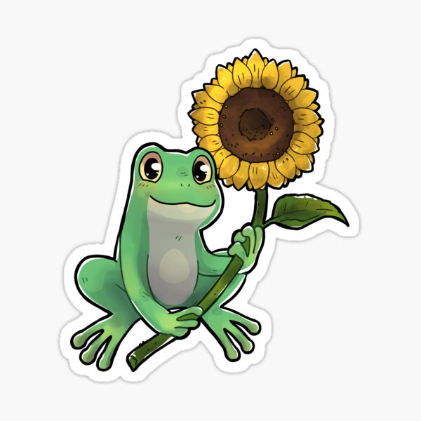 Frog with a Sunflower Sticker