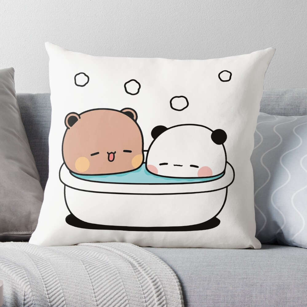 Bear and Panda Bubu Dudu Bath Throw Pillow for Sale by theneurocyclist