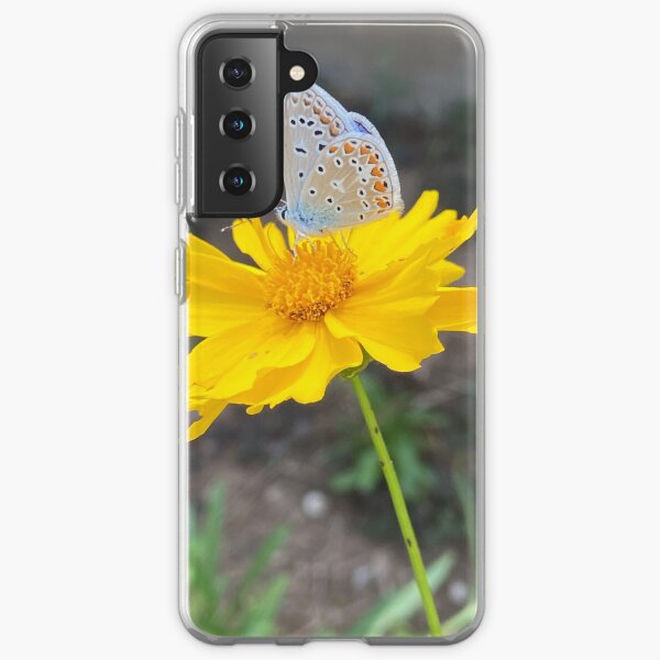 Coreopsis grandiflora flower with common blue butterfly (Polyommatus icarus) feeding Samsung Galaxy Soft Case