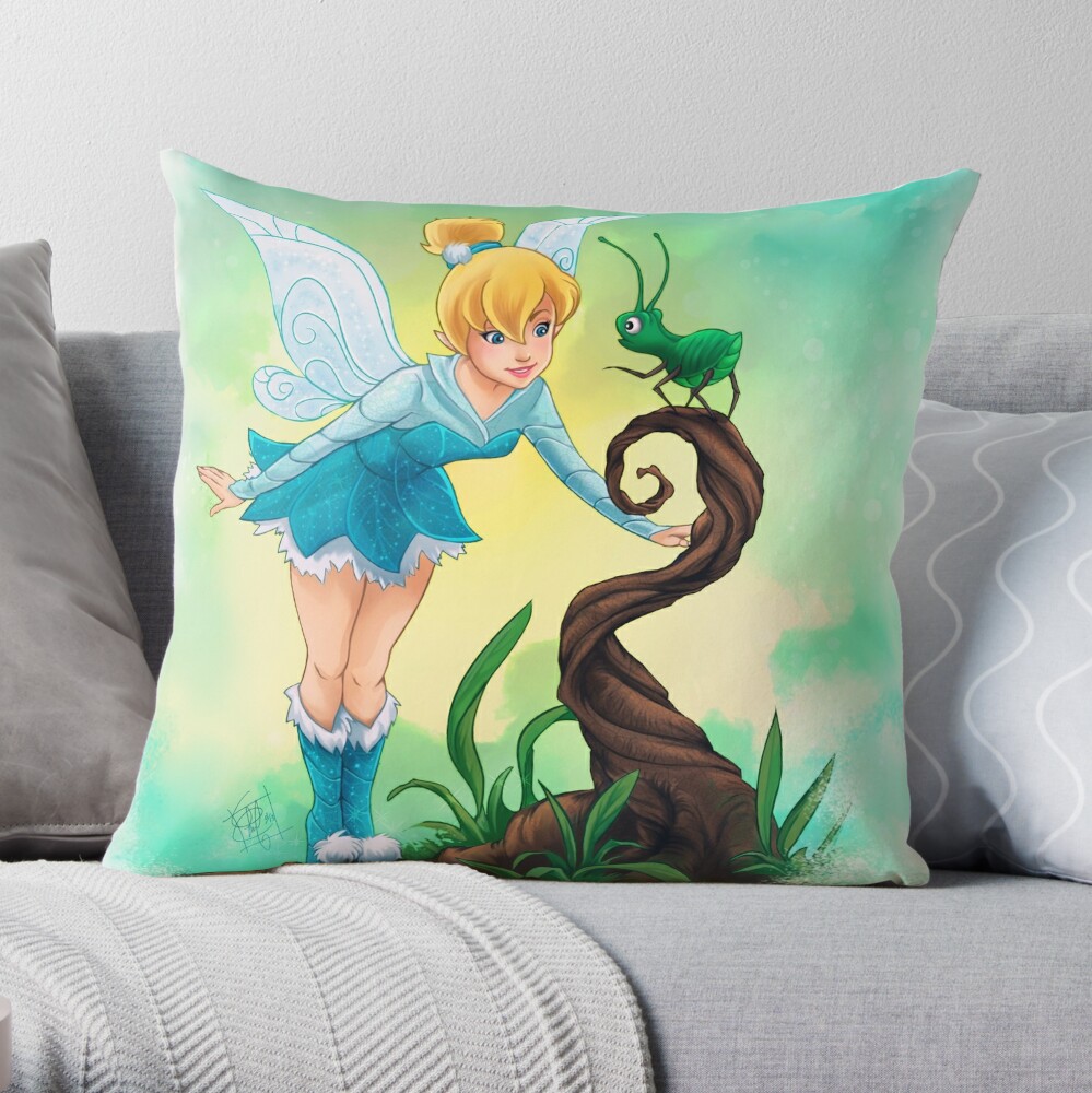 Disney Tinkerbell Pillow/ Disney Tinkerbell Fairy Room Décor/ Tinkerbell  Floral Throw Pillow Gift/ Bedroom Decoration Fairy Throw Pillow