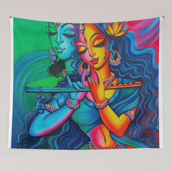 Item preview, Krishna and Radha playing flute painting designed and sold by banothsonu.