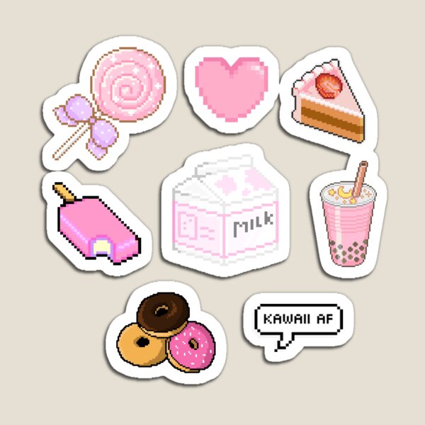 kawaii pink stickers multiple pack magnet by pizzaisdope redbubble
