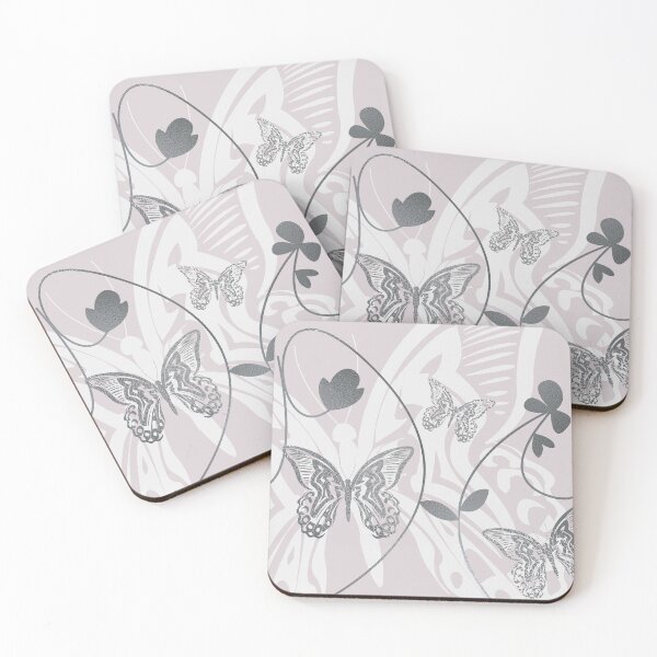 Item preview, Beautiful intricate butterfly pattern for lovers of butterflies.  White blush baby pink and silver - Caroline Laursen original designed and sold by Caroline Laursen.