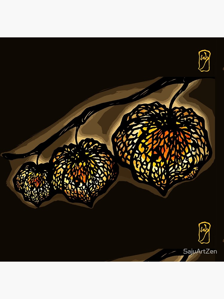 Thumbnail 2 of 2, Tote Bag, Chinese Lantern Plant /Night - Warm orange light in nature designed and sold by SajuArtZen.