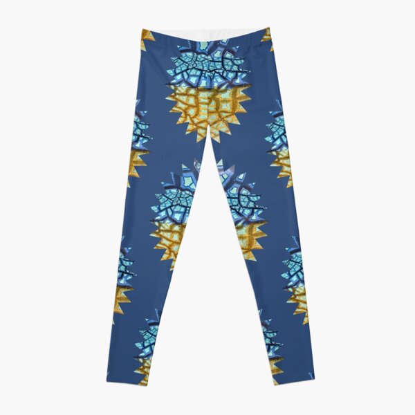 Peeling Paint Starburst - Tribal Mandala-style Mosaic Pattern - Yellow Blue Jade - Vicki Hadfield Leggings