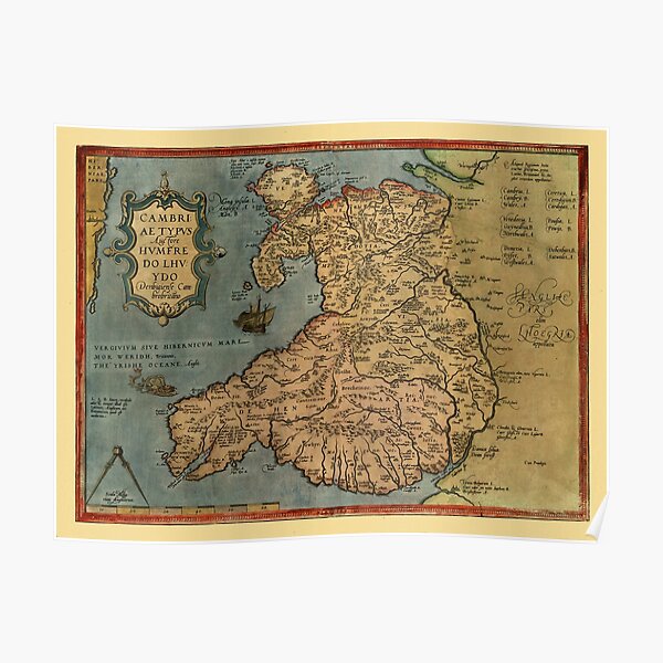 Map Of Wales 1573 Poster