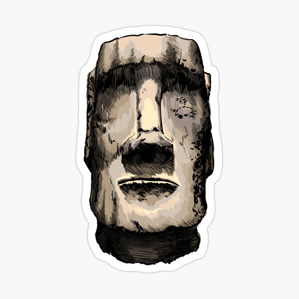 EMOJI STICKER, grey Moai statue art, png