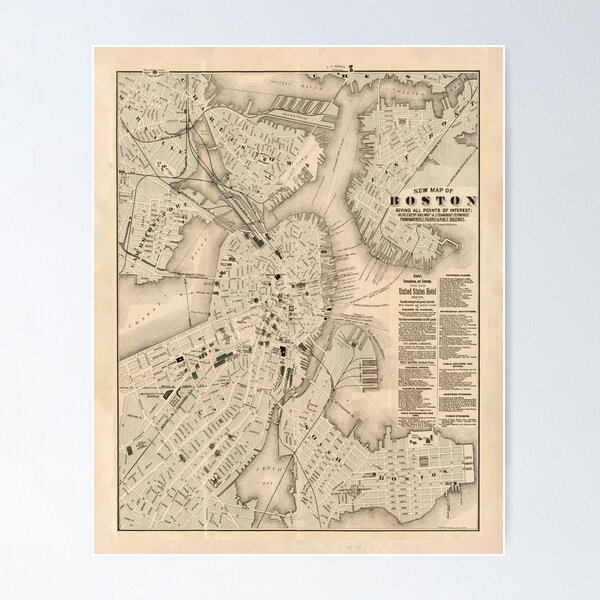 Item preview, Old Boston MA Map (1884) Vintage Massachusetts Capital City Atlas designed and sold by BravuraMedia.