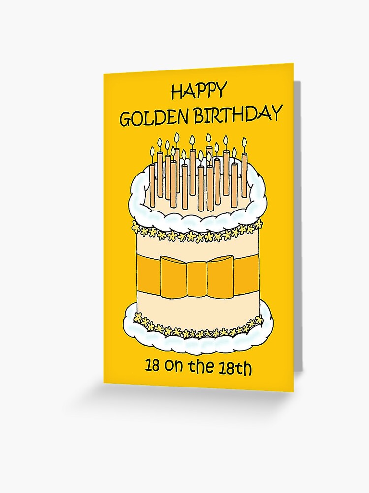 Tarjetas de felicitación for Sale con la obra «Feliz cumpleaños dorado 18  el 18 Pastel de dibujos animados y velas» de KateTaylor