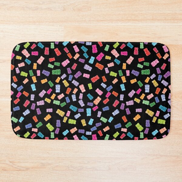 Gummy bears seamless pattern on a black background Bath Mat