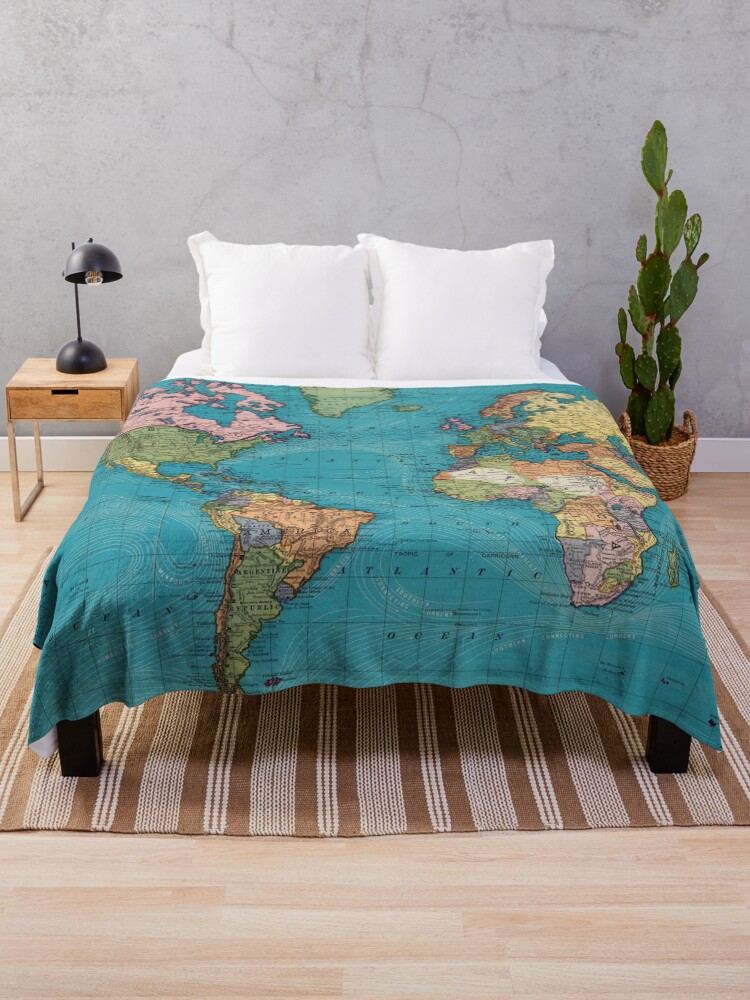 Thumbnail 1 of 6, Throw Blanket, Vintage Map of The World (1897) designed and sold by BravuraMedia.