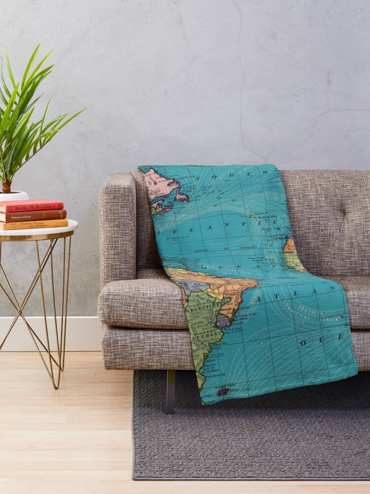 Thumbnail 2 of 6, Throw Blanket, Vintage Map of The World (1897) designed and sold by BravuraMedia.