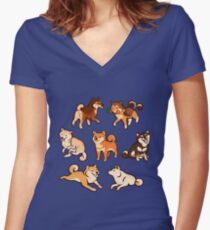 shibes in blue Women's Fitted V-Neck T-Shirt