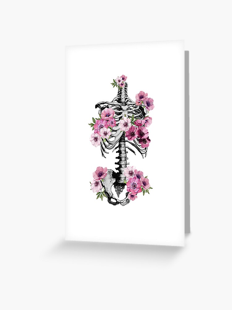 Tarjetas de felicitación «Anatomía botánica, caja torácica, pelvis,  esqueleto floral de anémonas rosas» de Collagedream | Redbubble