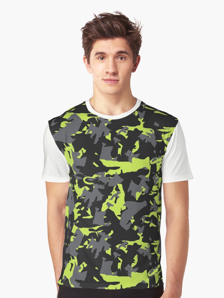 ★BADBLOOD★ Cosmo Reflective Ringer T-Shirt Green Camo Abstract Neon camouflage