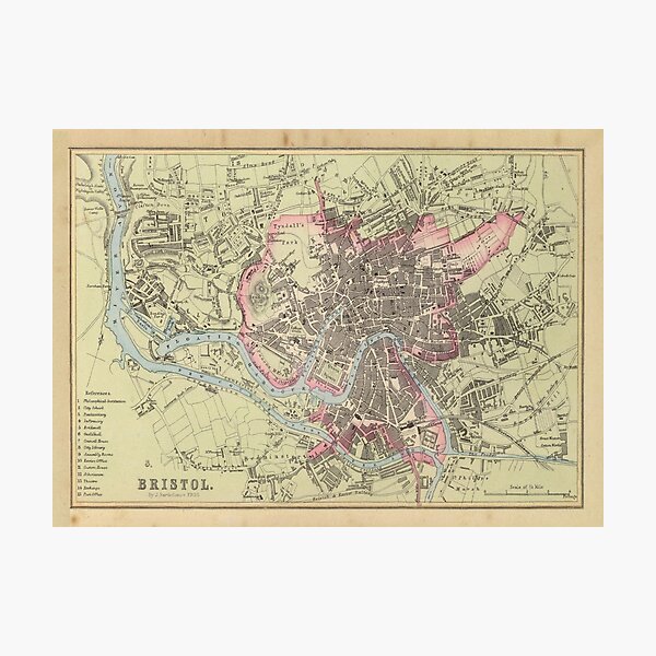 Old Bristol UK Map (1872) Vintage Southwest England City Atlas Photographic Print
