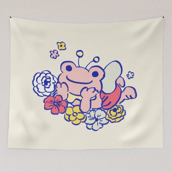 Item preview, I draw pink pickles the frog fairy happy in bed of flowers designed and sold by RansRoom.