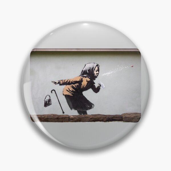 Item preview, Banksy Aachoo old woman sneezing and losing false teeth graffiti wall mural art  designed and sold by MindChirp.