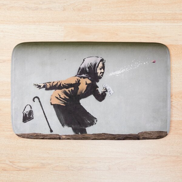 Item preview, Banksy Aachoo old woman sneezing and losing false teeth graffiti wall mural art  designed and sold by MindChirp.