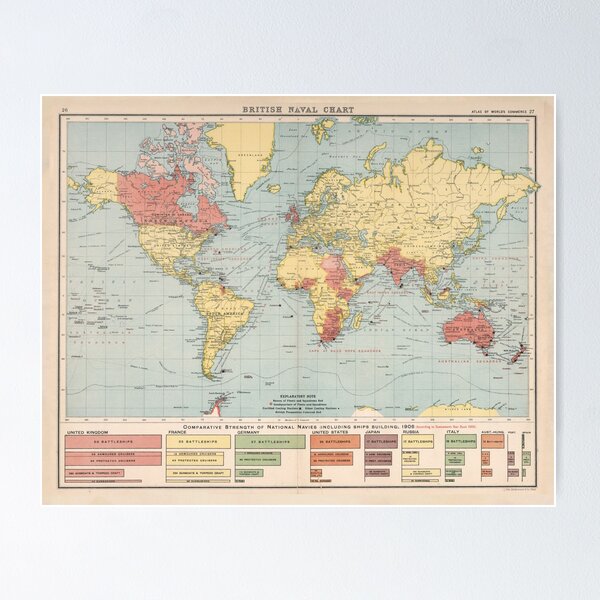 Item preview, Old British Empire Naval Warship Map (1907) Vintage English Navy World Chart designed and sold by BravuraMedia.