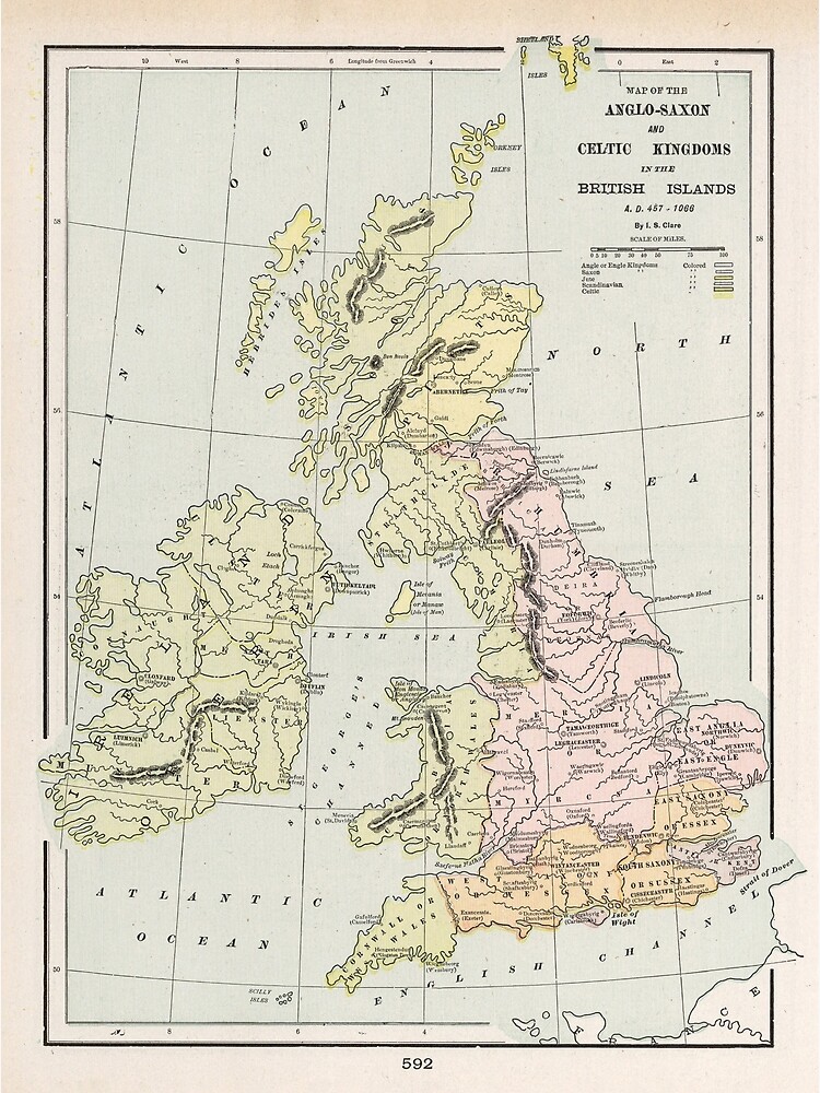 Disover Old Anglo-Saxon British Isles Map (1901) Vintage Great Britain Celtic & Viking Atlas Premium Matte Vertical Poster
