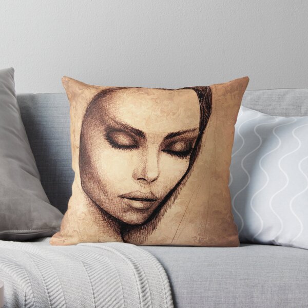 Female face drawing Throw Pillow