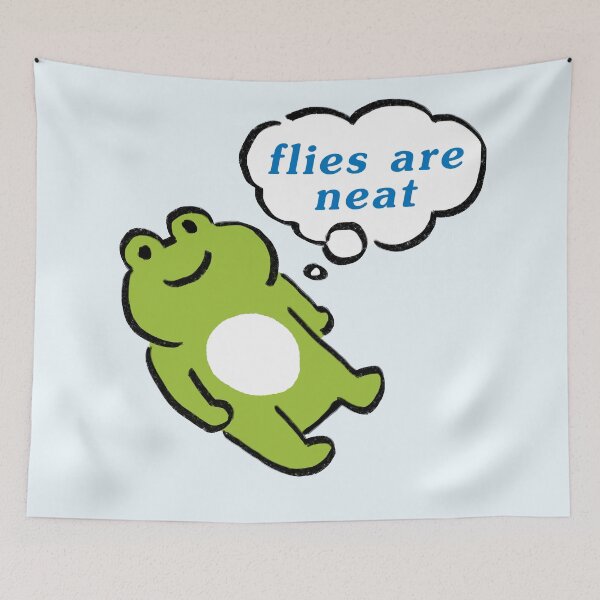 Item preview, this green frog contemplating life / flies are neat text designed and sold by RansRoom.