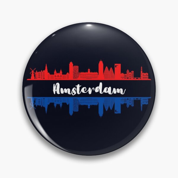 Item preview, Amsterdam Skyline adapted with the Flag Colors of Red, White & Blue. Simple yet perfect and Classy in Marine Blue Color designed and sold by Shas-Shaman.