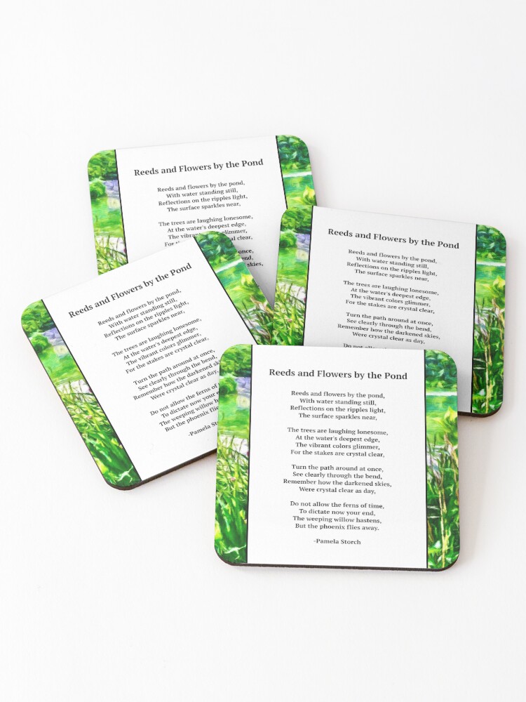 Thumbnail 1 of 5, Coasters (Set of 4), Reeds and Flowers by the Pond Poem designed and sold by Pamela Storch.